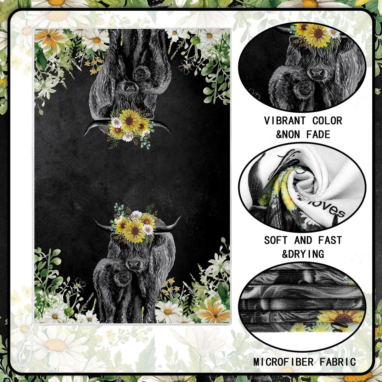 Boyiee Set of 6 Highland Cow Kitchen Towels Hello Heifers Tea Towels Absorbent Dish Towels 24 x 16 Inches Kitchen Gifts Just Who Loves Cow Hand Towels for Farmhouse Kitchen Bathroom Decorations Boyiee