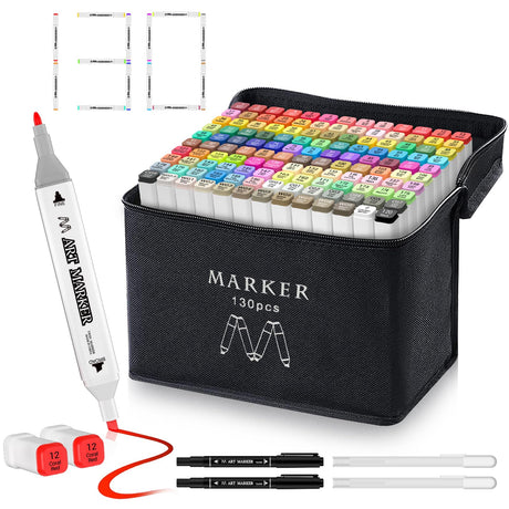 Banral 130 Colors Dual Tip Alcohol Based Markers, Twin Sketch Art Markers Set Pens for Artists Kids Adult Coloring Drawing Sketching Card Making Illustration, Premium Brush Markers with Case Banral
