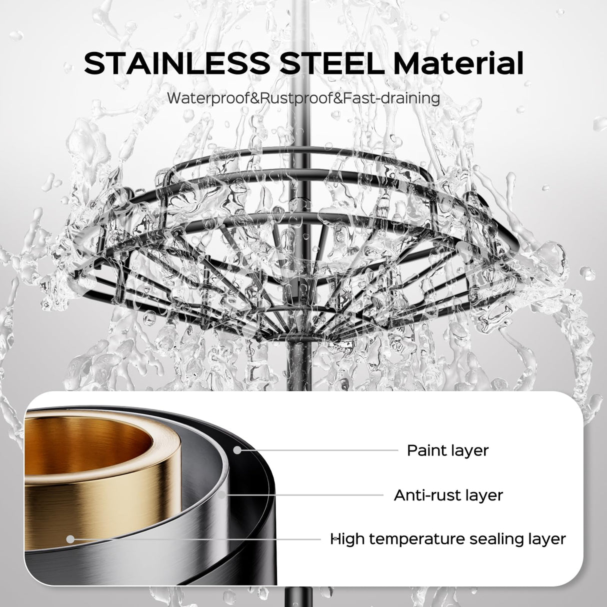 HAMITOR Shower Caddy Tension Pole: 4-Tier Rustproof Bathroom Corner Shelf Organizer for Renters - No Drill Large Shampoo Storage Rack - Adjustable 47-121 Inch - Space Saving Bathtub Accessory - Black HAMITOR