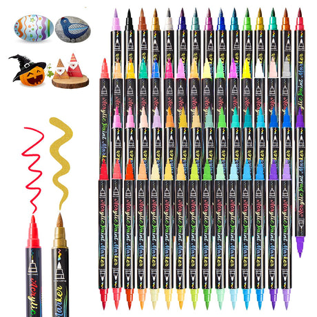 Lammyner 60 Colors Acrylic Paint Pens,Dual Tip Acrylic Markers with Fine Tip and Brush Tip,Acrylic Paint Markers for Rock Painting,Fabric,Crafts,Wood,Glass,Canvas,Plastic,Scrapbook,Art Supplies Lammyner