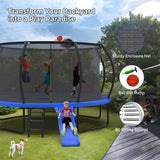 Lyromix Trampoline Outdoor with Slide, 14FT Outdoor Trampoline with Basketball Hoop, Recreational Trampolines with Enclosure Net & Ladder for Kids and Adults, Acid Blue Lyromix