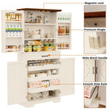 IRONCK Farmhouse Kitchen Pantry Cabinet, 72" Height Tall Freestanding Cupboard with Sliding Storage Rack and 6 Hanging Shelves for Kitchen, Dining Room, White IRONCK