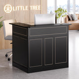 LITTLE TREE Black Bar Cabinet, 4-Tier Home Mini Bar Cabinet with Stemware Rack, Freestanding Wooden Storage Cabinet, Modern L-Shaped Liquor Table Cabinet for Living Room, Dining Room LITTLE TREE