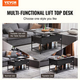 VEVOR Lift Top Coffee Table, 4 in 1 Multi-Function Coffee Table with Storage and Hidden Compartment, Farmhouse Coffee Table with Power Strip & USB & LED Light for Living Room, Home Office, Black VEVOR