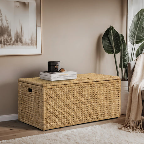 eHemco Heavy-duty Water Hyacinth Wicker Storage Trunk with Metal Frame, 42 by 20 by 18.5 Inches, Natural eHemco