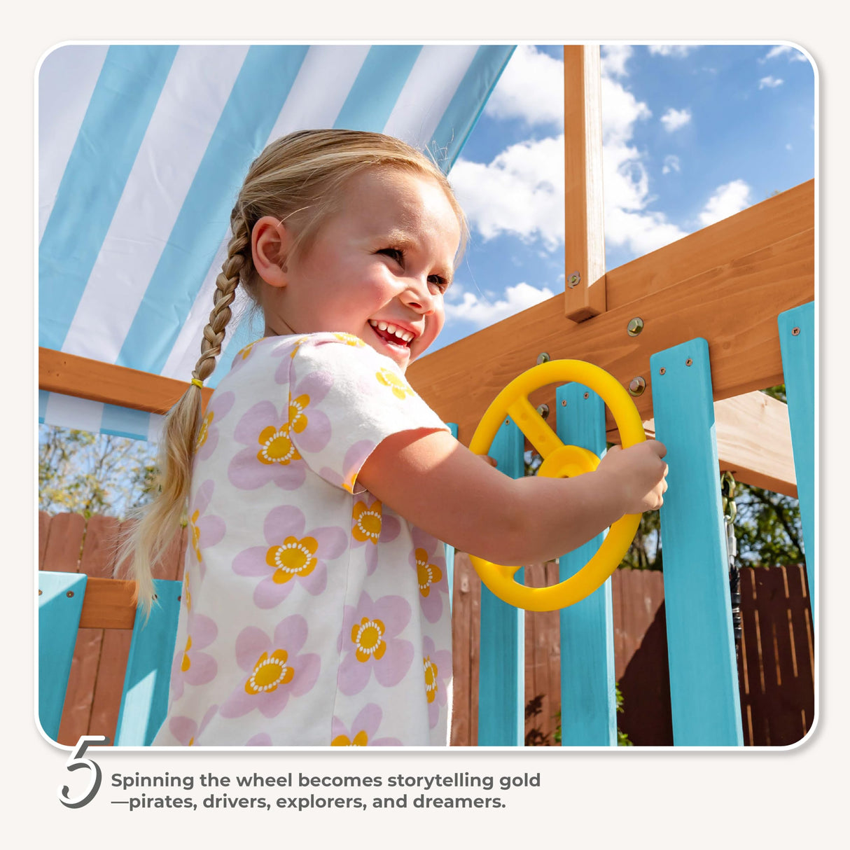 Teamson Kids Wooden Swing Sets for Backyard Outdoor Playset with Slide Rock Wall Trapeze Bar Fireman Pole Pirate Wheel Kids Playground with Swingset Holds 9 Children Ages 3 to 10 Teamson Kids