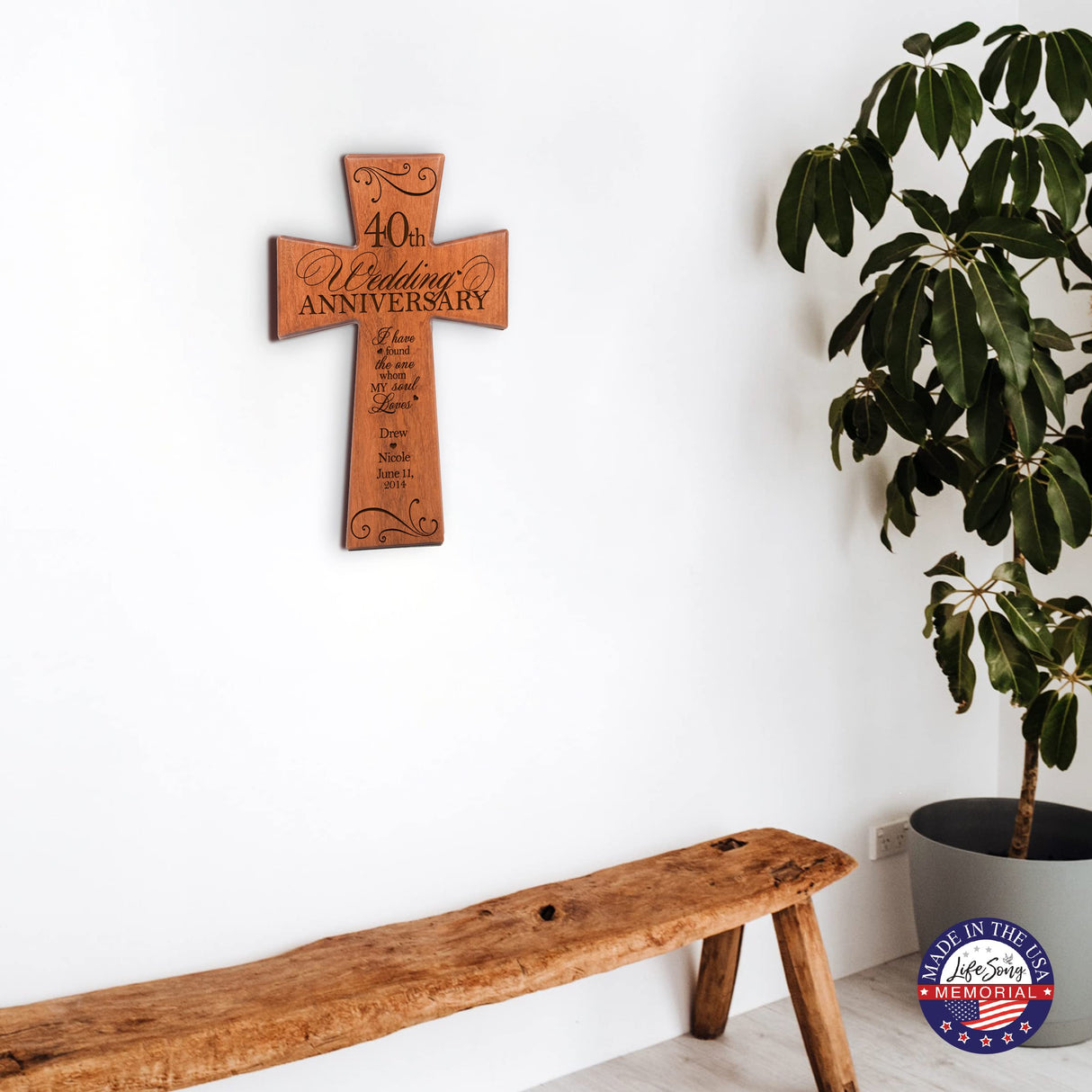 LifeSong Milestones Personalized 40th Wedding Anniversary Hanging Wall Cross for Parents Couple Grandparents Home and Wall Decoration LifeSong Milestones