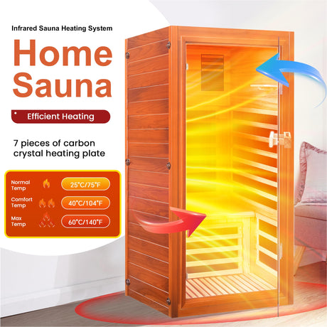 ToTibuy Far Infrared Sauna for Home 1 Person Indoor Wood Sauna Personal Spa Room 1065W 120V with Red Light Bluetooth Speakers 31.5"x31.5"x63" ToTibuy