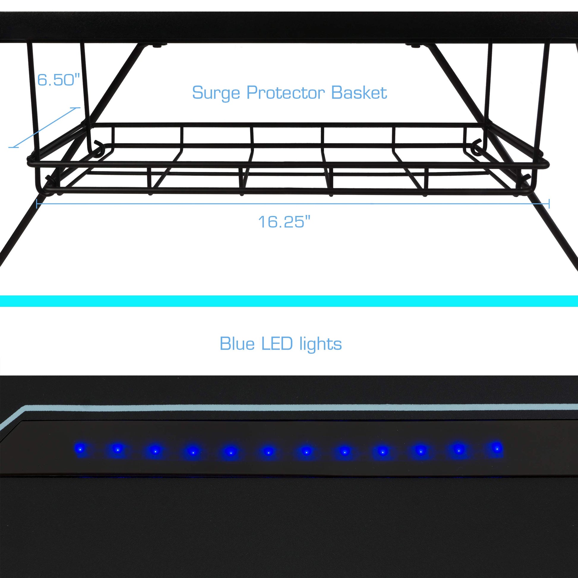 Atlantic Viper 3000 Gaming Desk – Single Laminated Surface, Heavy-Duty Steel X-Legs, Integrated LED, 3 USB 3.0 Ports, Smart Device Slot, Surge Protector Tray, Headset Hooks, PN 33906164 - Bla - WoodArtSupply