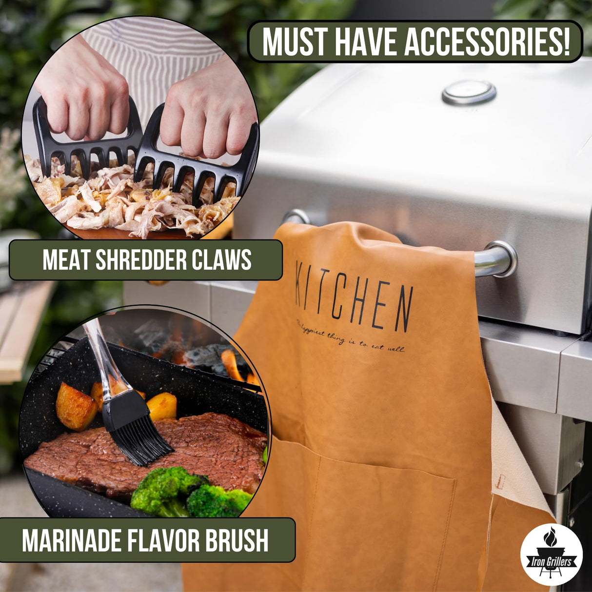 Professional Meat Injector Marinade Syringe Kit for Smoking & Grilling Turkey, Brisket, & BBQ - Large 2 Oz Visible Stainless Steel Capacity - Never Leaks or Clogs + Flavor Brush & 2 Shredding Claws Iron Grillers