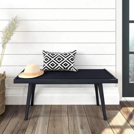 Plank+Beam Entryway Bench, Wooden End of Bed Bench for Bedroom, Mid-Century Modern Square Bench for Hallway, Living Room, Indoor, Porch, 41.25", Black Plank+Beam