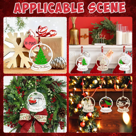 36PCS Wooden Hollow Christmas Ornaments for Paint Christmas Tree Decorations 6 Styles, DIY Blank Unfinished Wood Reindeer Santa Claus Snowman Snowflake Angle Cutouts for Crafts Winter Hanging Decora Sophena