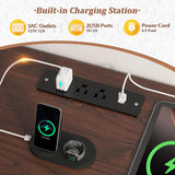 Entertainment Center with 2 LED Lights & Power Outlets, Large Farmhouse Wall Unit Entertainment Center for 60 Inch Television Stand, TV Stands for Living Room with Storage Shelf, Brown EnHomee