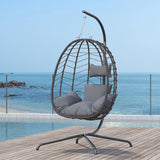 Hanging Egg Chair with Stand, Swinging Egg Chair Outdoor Indoor, Hanging Basket Chair with Cushion, Patio Wicker Hammock Chair 350lbs Capacity for Bedroom, Porch, Balcony, Backyard, Garden (Grey) LEX CRAFT