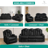 Naomi Home Living Room Furniture Set, Power Reclining Sofa Set, Air Leather Recliners with Built-in USB Ports and Storage Console, LED Reclining Couch Set for Living Room (Black, Loveseat and Chair) Naomi Home