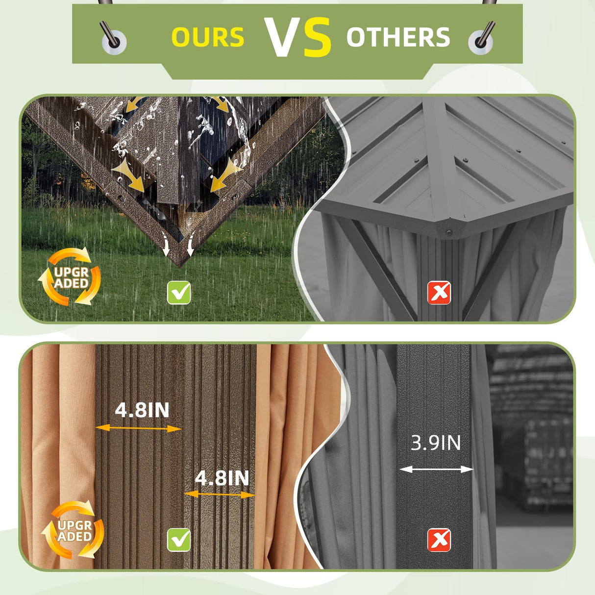 MELLCOM 12' x 18' Hardtop Gazebo,Galvanized Steel Metal Double Roof Gazebo with Curtain and Netting,Brown Permanent Pavilion Gazebo with Aluminum Frame for Patios,Gardens,Lawns MELLCOM