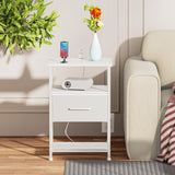 LAKEMID Nightstands Set of 2 with Fast Charging Station and Drawer, End Table Bedside Table with 20 Colors LED Light Strip and 2 Layers Shelf for Bedroom Living Room Sofa Couch (White) LAKEMID