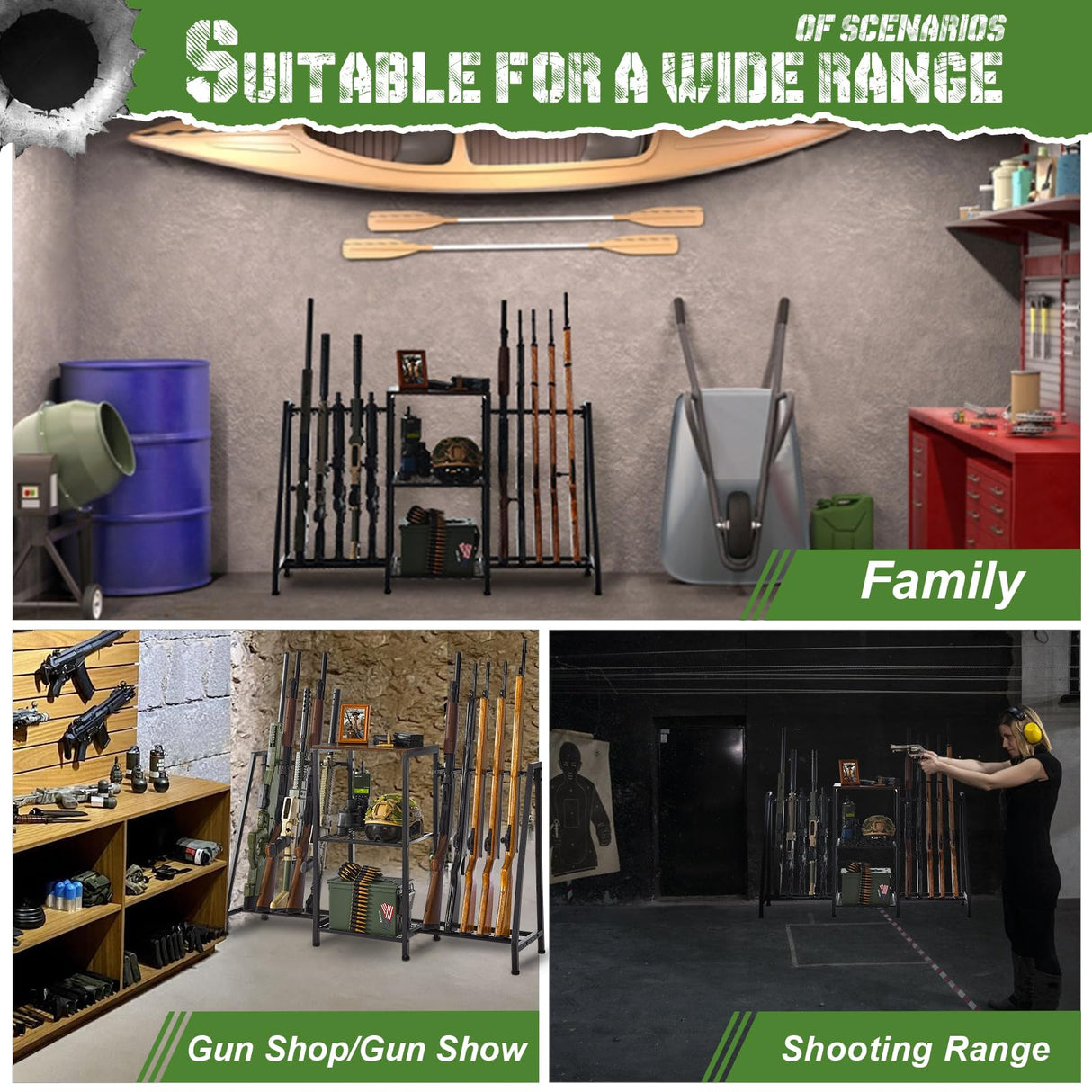 DGWJSU Gun Rack, Rifle Rack with Gun Storage Solutions, Indoor Standing Floor Shotgun Rack, Shooting Clubs, Hunting Range, Holds Up to 10 Long Guns and Gun Accessories Organizer DGWJSU