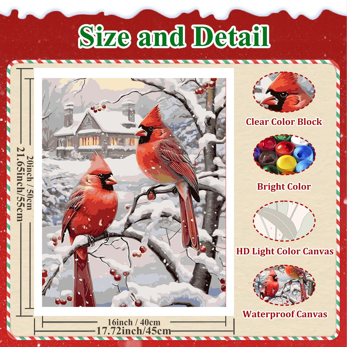 HMZephitiquc Cardinal Paint by Numbers Kit for Adults Canvas Christmas, Cardinal Paint by Number Christmas, Painting by Numbers, Easy DIY Crafts Home Wall Decor 16x20 in HMZephitiquc