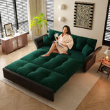 CALABASH 74.8" Futon Sofa Bed Queen Size, Pull Out Bed, 3-in-1 Convertible Sleeper Loveseat Sofa with 2 Soft Pillows, Modern Velvet Futon Couch for Living Room, Apartment, Bedroom, Small Space, Green CALABASH