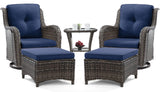 Joyside 5 Piece Outdoor Patio Furniture Set Wicker Conversation Bistro Set Swivel Rocking Chairs with Side Table and Ottomans for Backyard, Porch, Deck(Mixed Grey/Blue) Joyside