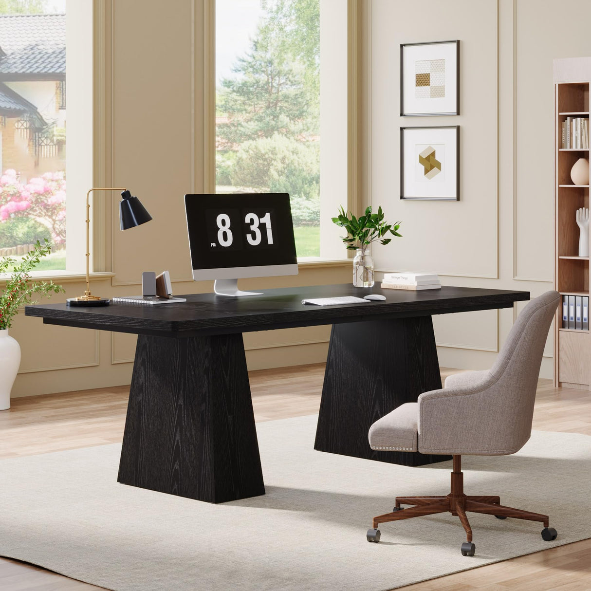 Tribesigns 63-Inch Executive Desk, Large Office Computer Desk with Double Pedestal, Modern Simple Workstations Writing Table Conference Table Business Furniture for Home Office, Black Tribesigns