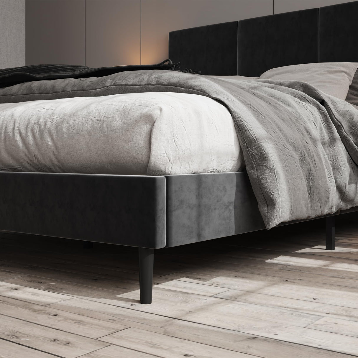 IOILORI Full Size Bed Frame with Headboard, Vertical Channel Tufted Heavy Duty Full Size Bed Frame, No Box Spring Needed, Easy Assembly, Metal Platform Bed Frame, Black IOILORI