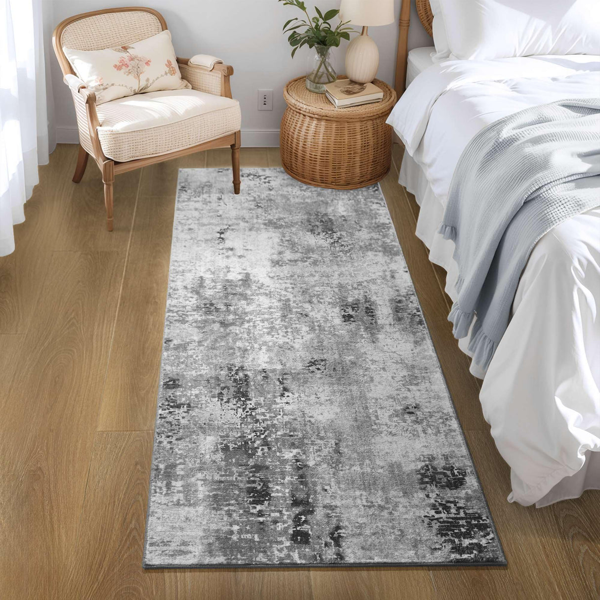 Runner Rug for Hallways Kitchen Runner Rug Non Slip 2'6''x8' Washable Grey Long Runner Rugs with Rubber Backing Soft Abstract Carpet Runner for Entryway, Kitchen, Bedroom, Bathroom Ompaa
