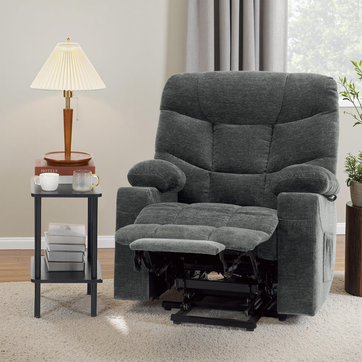 MCombo Oversized Power Lift Recliner Chair with Extended Footrest for Elderly People, Fabric R7399 (Dark Gray, Large-Oversize) MCombo