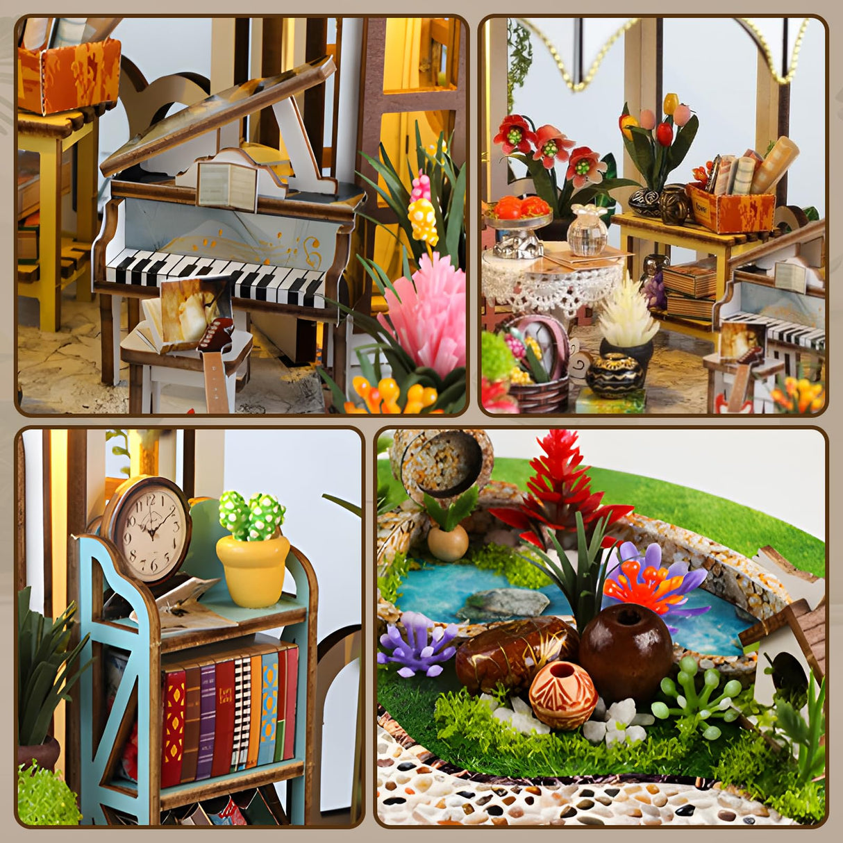 Taimimy DIY Miniature House Kit, Miniature Building Kits, Wooden Greenhouse Miniature Kit with Furniture & LED, Creative Dollhouse Kit for Adults, Hobby Craft Home Decor Birthday Gifts Taimimy