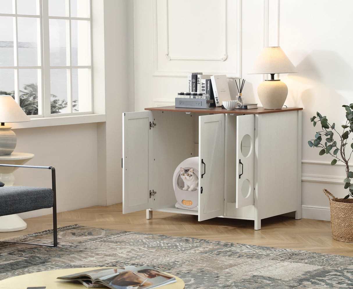 Cat Litter Robot Enclosure, Automatic Litter Box Enclosure for Litter Robot 3/4,Cat-Exclusive entrace for Dog Proof and Fun,Power Outlet for Litter Robot Cabinet,Litter Collector,Antique White FOREST GRAVITY