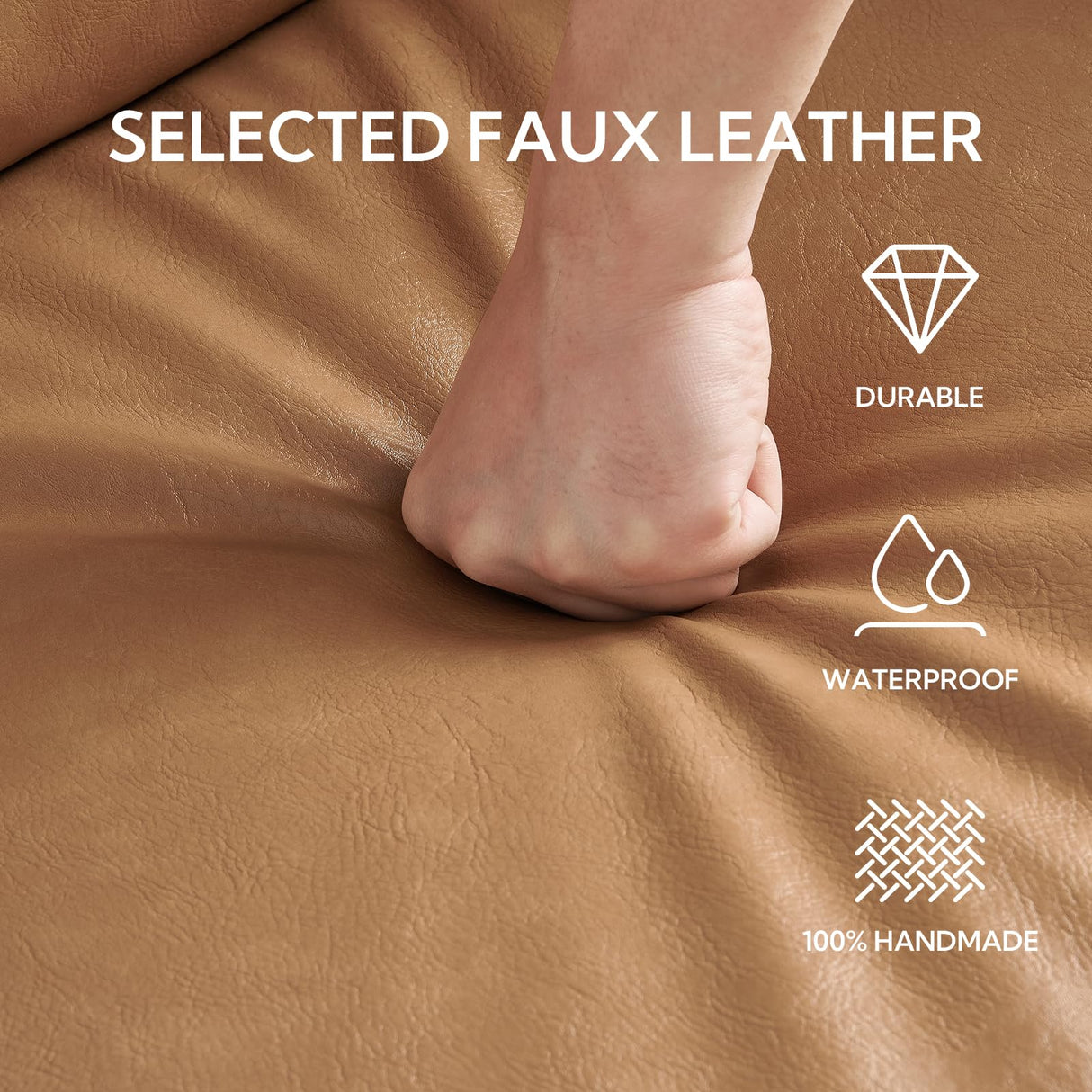 Atopston 63" Faux Leather Loveseat Sofa, Mid-Century Modern Decor 2 Seater Love Seat Couches, Comfy Armrest Small Couch with Wood Grain Legs for Living Room Apartment, Tan Leather Atopston