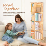 OOOK Rotating Bookshelf for Kids & Adults, 4-Tier 360° Spinning Solid Wood Book Organizer, Space-Saving Floor Standing Bookcase for Study Room, Bedroom, Living Room, Office OOOK
