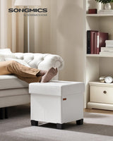 SONGMICS Storage Ottoman, Cube Ottoman with Legs, 15 x 15 x 15.7 Inches, Footstool, Footrest, 10 Gal. (37 L), Synthetic Leather, for Bedroom, Living Room, Dorm, Cloud White ULSF0512W02 SONGMICS