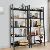 Himimi Black Ladder Bookshelf, 5 Shelf Bookcase Industrial Bookshelf Wood and Metal Bookshelves, Plant Flower Stand Rack Book Storage Shelves for Living Room, Bedroom, Home Office (2 PCS) Himimi