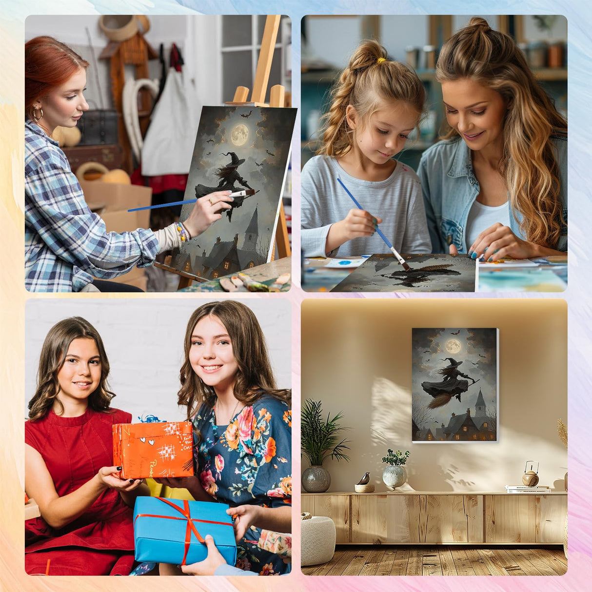 HEIBAGO Halloween Witch Framed Paint by Numbers Kit for Adults, Town Paint by Numbers for Adults Beginner, Adult Paint by Number Kits on Canvas, painting by numbers for gift home wall decor 12*16 inch HEIBAGO