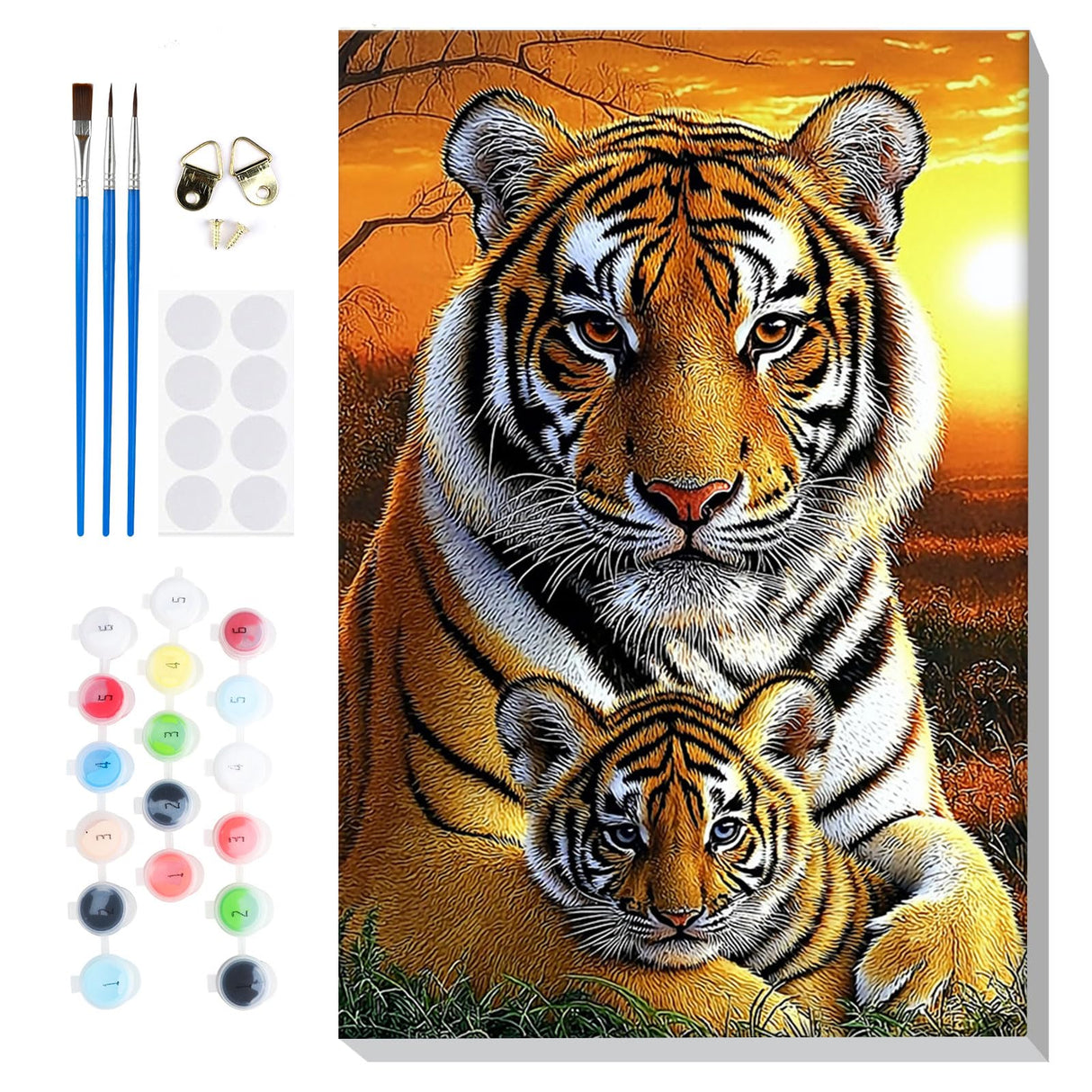 Bowetile Framed Paint by Numbers Tiger for Adults Beginners, Adults' Paint-by-Number Tiger Kits, Easy Adult Paint by Number Kits on Canvas, Acrylic Animals Number Painting for Home Decor, 8x12in Bowetile