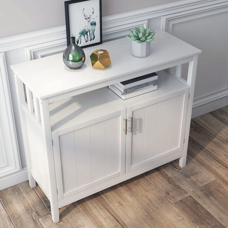 RASOO Buffet Cabinet White Kitchen Sideboard Buffet Storage Server Cupboard Cabinet Console Table with 2 Doors and Adjustable Shelf RASOO