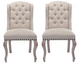 DM Furniture Parsons Dining Chairs Set of 2 Farmhouse Solid Wood Accent Chairs Linen Fabric Host Side Kitchen Chair with Tufted Wingback for Dining Room/Living Room/Bedroom,Cream DM Furniture