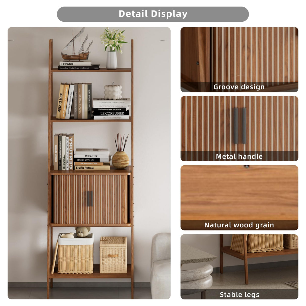 LUVIOHOME 4 Tier Bookshelf with Drawer,Tall Narrow Bookcase with Shelves, Wood and Metal Bookshelves Storage Organizer,Industrial Display Standing for Living Room, Home Office, Entryway (Walnut) LUVIOHOME