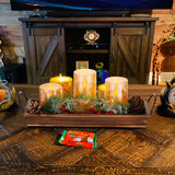 Long Narrow Wood Candle Tray: Hanobe Rustic Wooden Candle Holders Rectangular Table Centerpieces for Dining Room Farmhouse Pillar Stand with Handle Rectangle Tea Light Base Coffee Table Decor, Brown Hanobe