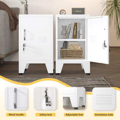 GAIOUS White Nightstand, Single Door Pantry Cabinet with Adjustable Shelf and Feet can be Used as Side Table, Stackable Small Storage Cabinet for Bedroom, Living Room, Office and Gym