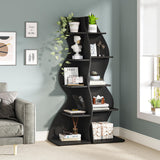 Tribesigns Corner Shelf, Modern 5-Tier Wall Corner Bookshelf, Stylish Corner Small Bookcase Storage Rack Plant Stand with Unique Shape for Living Room, Home Office, (1PC, Black) Tribesigns