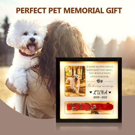 Pet Memorial Picture Frame Dog Collar Shadow Box 10"x10", Sympathy Remembrance Gift Keepsake for Loss of Dog or Cat, for Medium or Small Size Collars HKBS