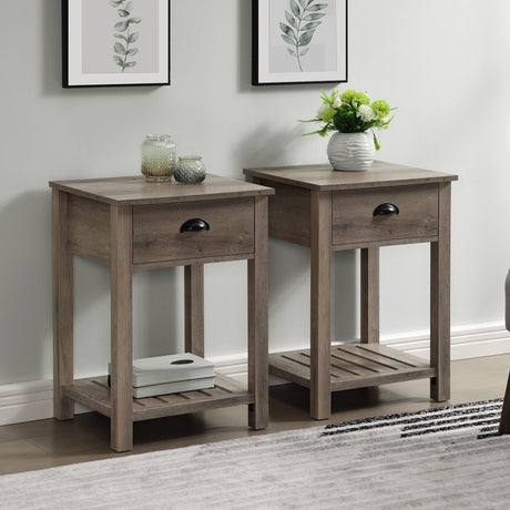 Walker Edison Lavinia 2-Piece Country 1-Drawer Slat Shelf Side Table Set, 2 Pack, Grey Wash Walker Edison