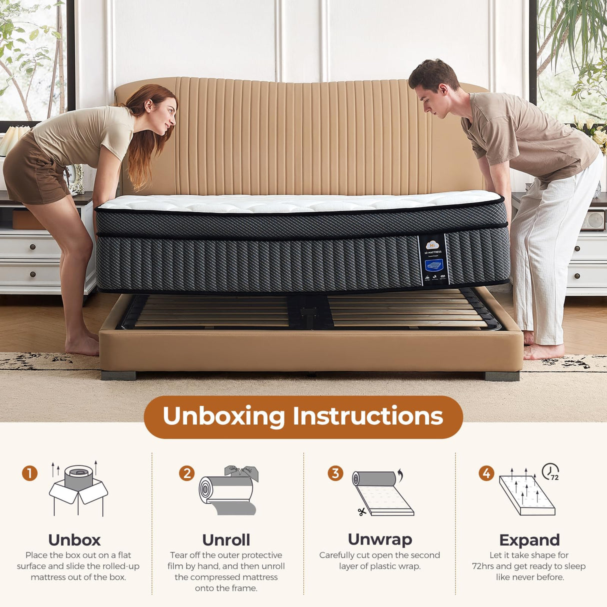 Twin Mattress, 10 Inch Twin Size Hybrid Mattresses in a Box, Memory Foam and Individual Pocket Springs with Motion Isolation & Silent Sleep & Pressure Relief, Fiberglass-Free, Medium Firm, CertiPUR-US Hianab