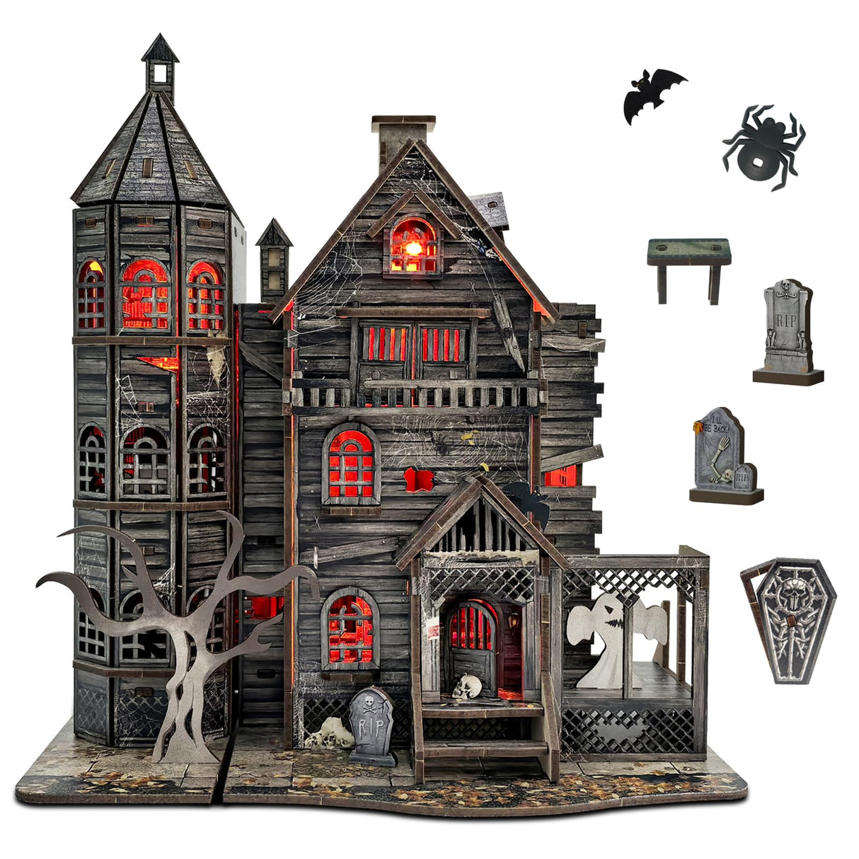 DIY Mini House Kit, Miniature Haunted House Kits with LED Accessories Furniture, 3D Wooden Puzzles for Adults, Dollhouse Craft Gifts for Girls, Boys, Teens Dibetoy