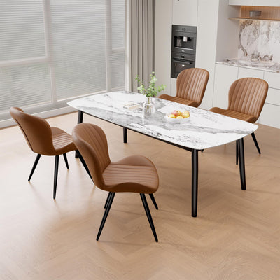 Nalupatio Dining Chairs Set of 4, Modern Dining Room Chairs Comfy Backrest Thick Upholstered Kitchen Chairs 19IN Height with Metal Legs Brown