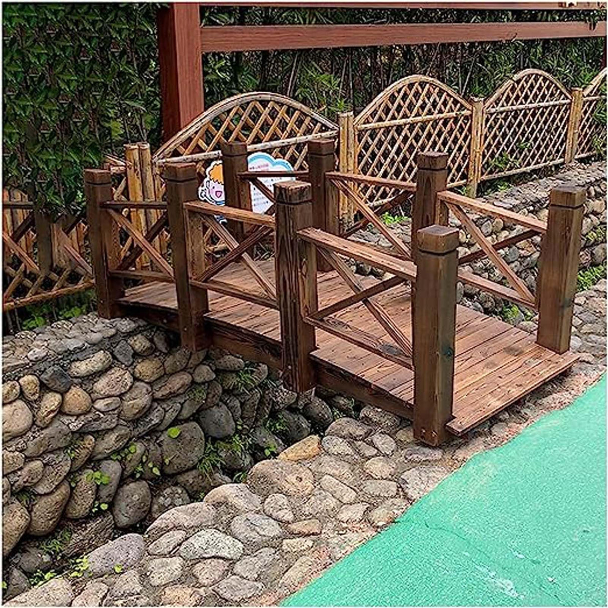 Garden Bridges 5 Ft Wooden Garden Bridge Sturdy, Classic Decorative Arc Footbridge, Outdoor Walkway with Safety Railings for Pond, Backyard and Borders WoodArtSupply
