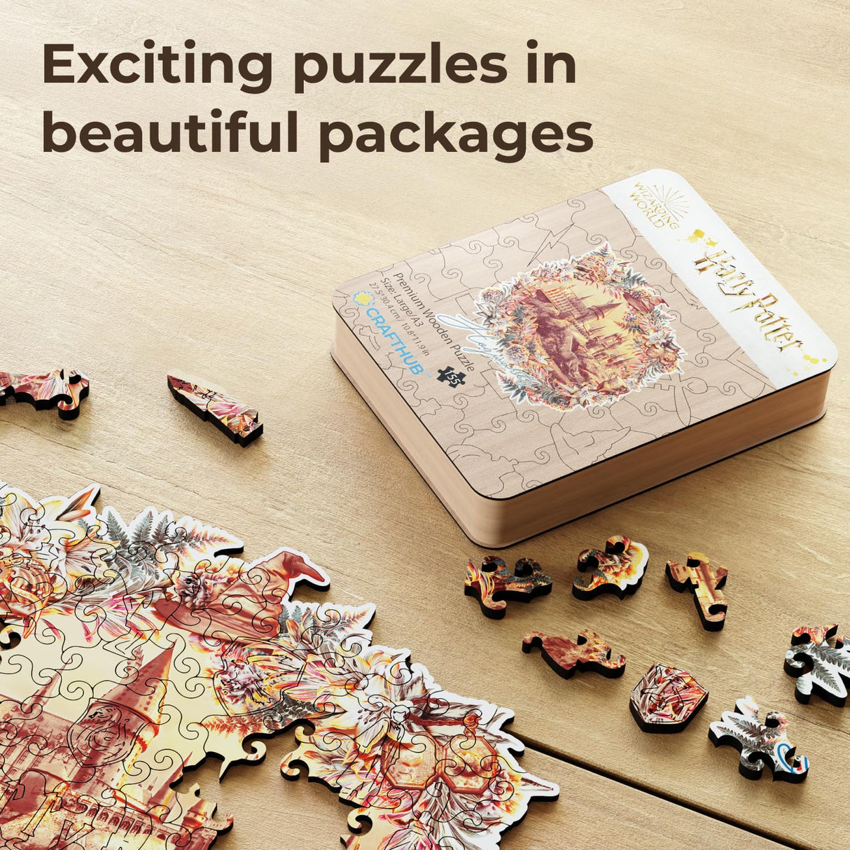 Crafthub Harry Potter Wooden Puzzles for Adults – A3 Size with 155 Pieces Wood Puzzles – Hogwarts Castle – Jigsaw Puzzles with Unique Shapes – 10.8" x 11.9" CRAFTHUB